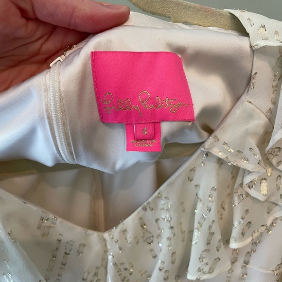 Lilly Pulitzer Coconut White Silk Dress Gold Shimmer Size 4 - Picture 5 of 5